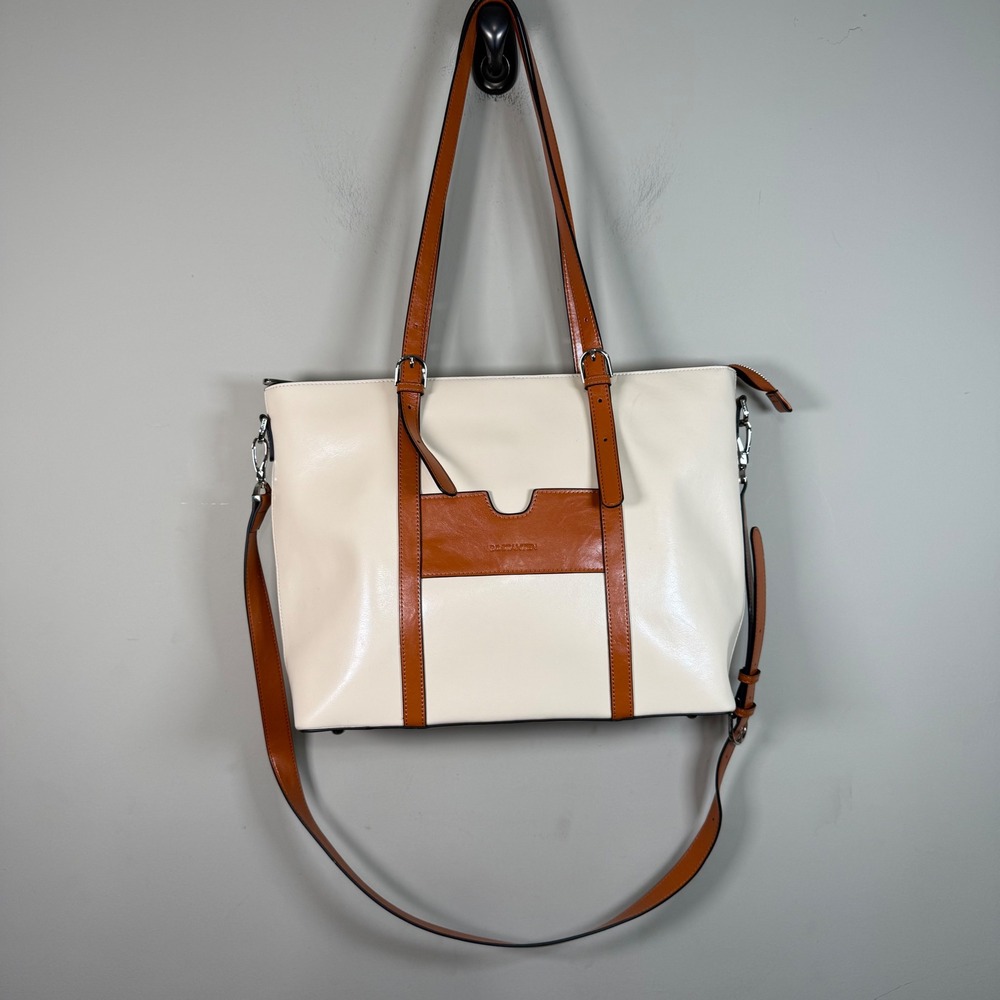 Bostanten Carol Beige Cognac Italian Oil Wax Leather Briefcase Vintage Tote
